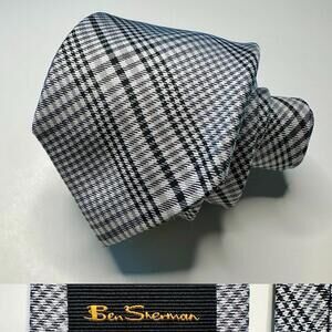 Slim Ben Sherman Black & White Plaid Silk Skinny Tie 2.75”
